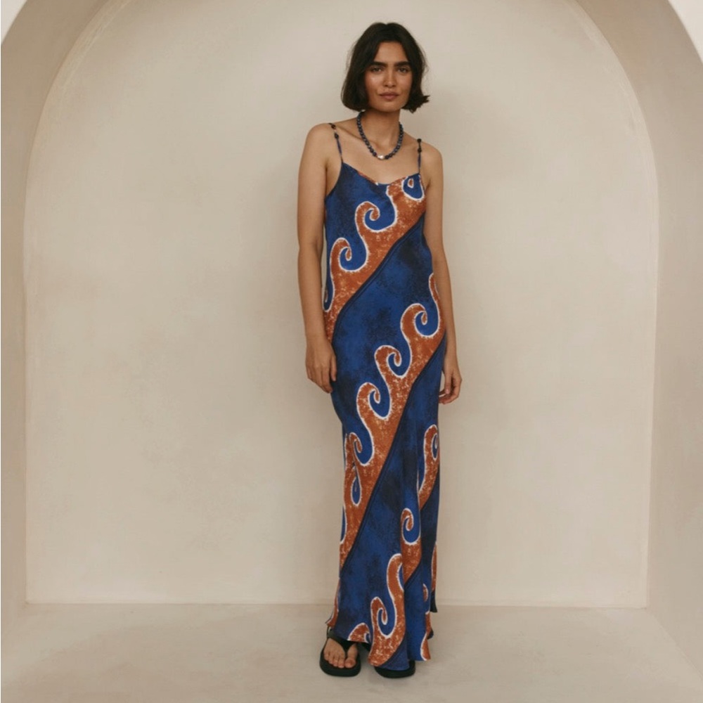 NWT Night Veils Bias Cut Maxi Dress in Neptune